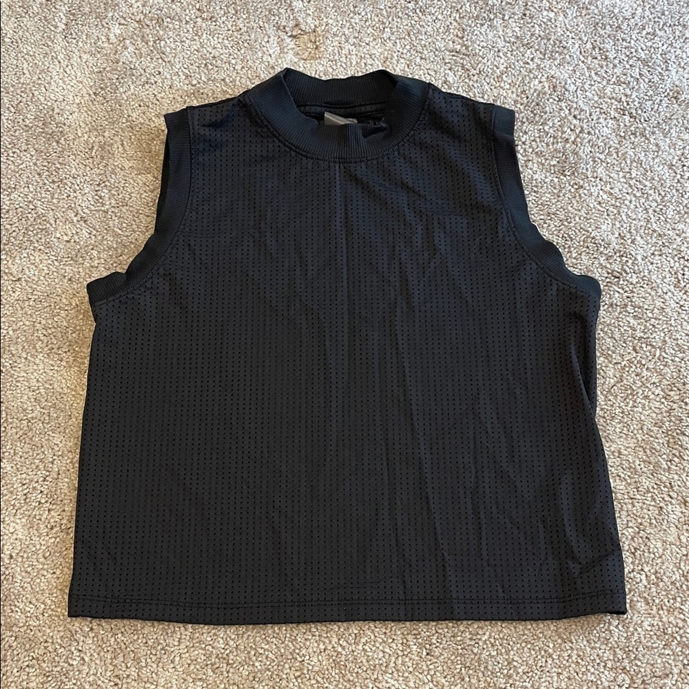 CALIA Black Mesh Mock Neck Top